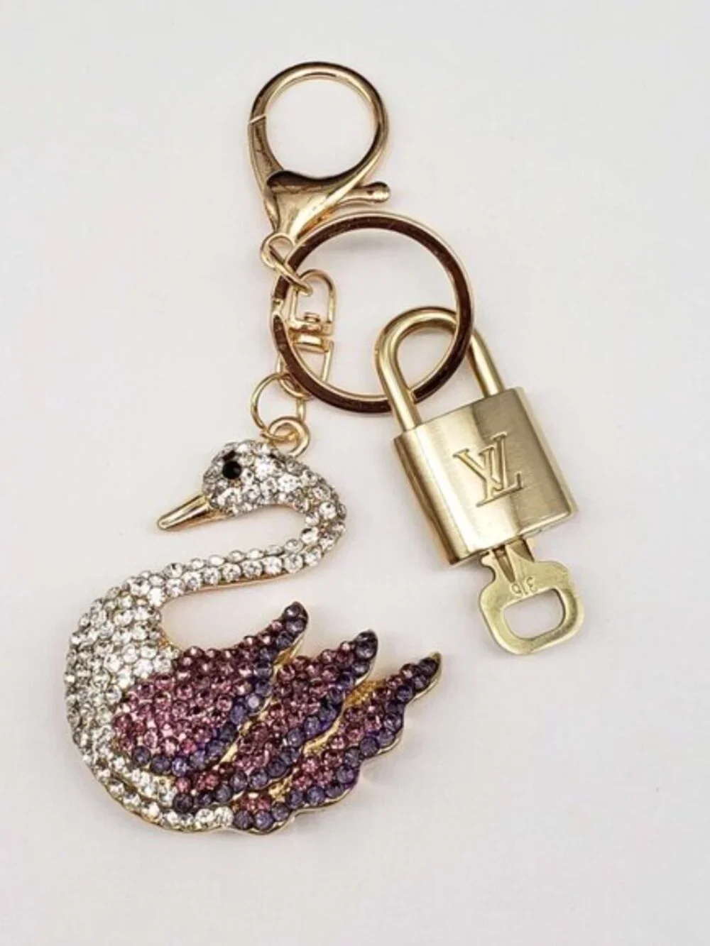 Authentic Louis Vuitton Padlock Gold 🔒 Key Set + Unbranded Swan Keychain Charm
